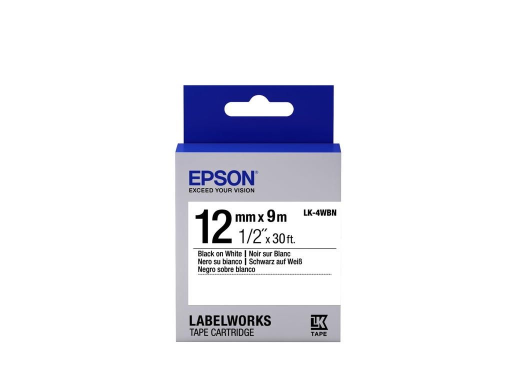 [C53S654021] ORIGINAL Epson Nastro Nero su bianco LK-4WBN C53S654021 12 mm x 9 m
