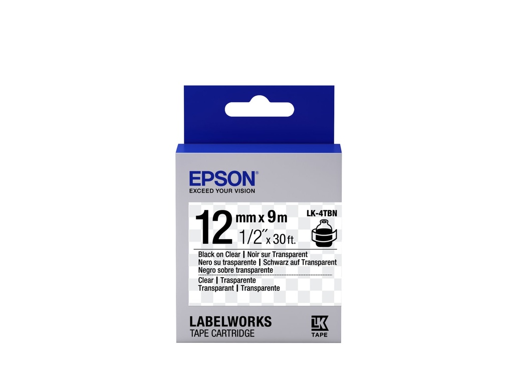 [C53S654012] Epson Label Cartridge Transparent LK-4TBN Black/Transparent 12mm (9m)