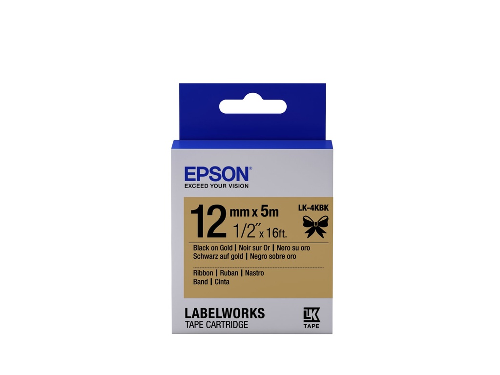 [C53S654001] Epson Label Cartridge Satin Ribbon LK-4KBK Black/Gold 12mm (5m)