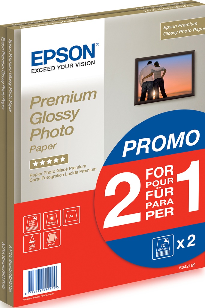 [C13S042169] Epson Premium Glossy Photo Paper - A4 - 2x 15 Sheets