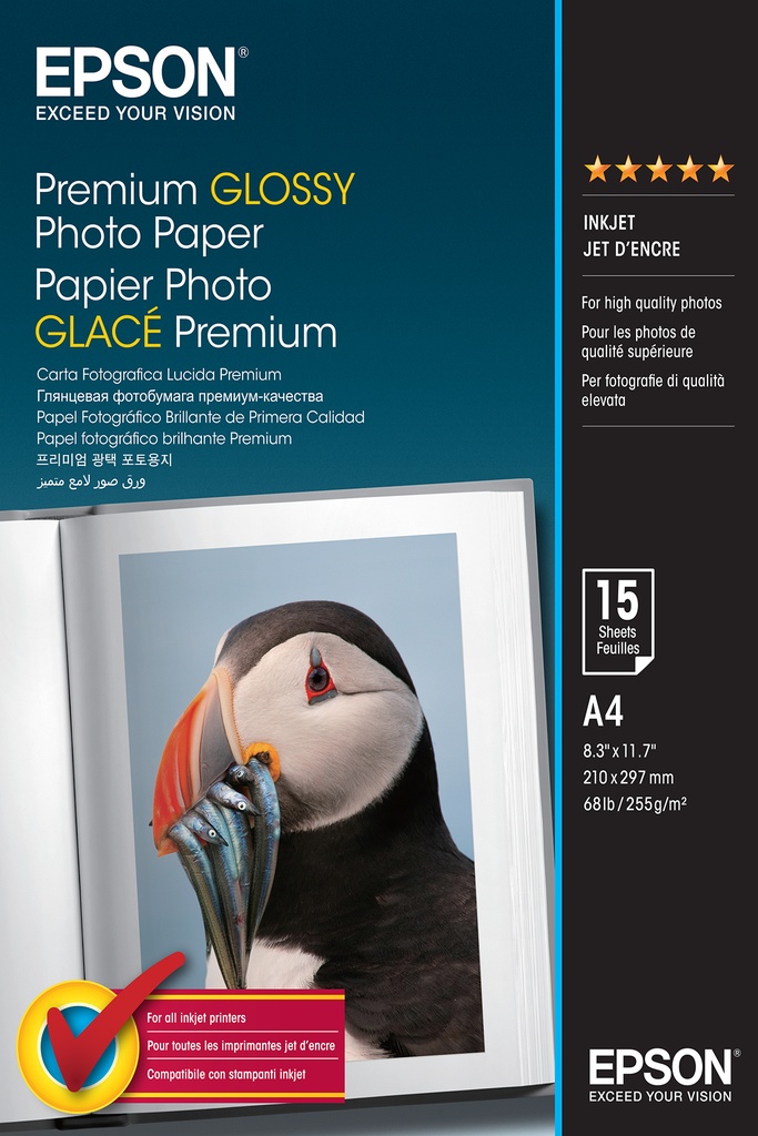 [C13S042155] ORIGINAL Epson Carta Bianco C13S042155 Premium Glossy carta fotografica, DIN A4, 15 fogli, 255 g/m², Premium glossy