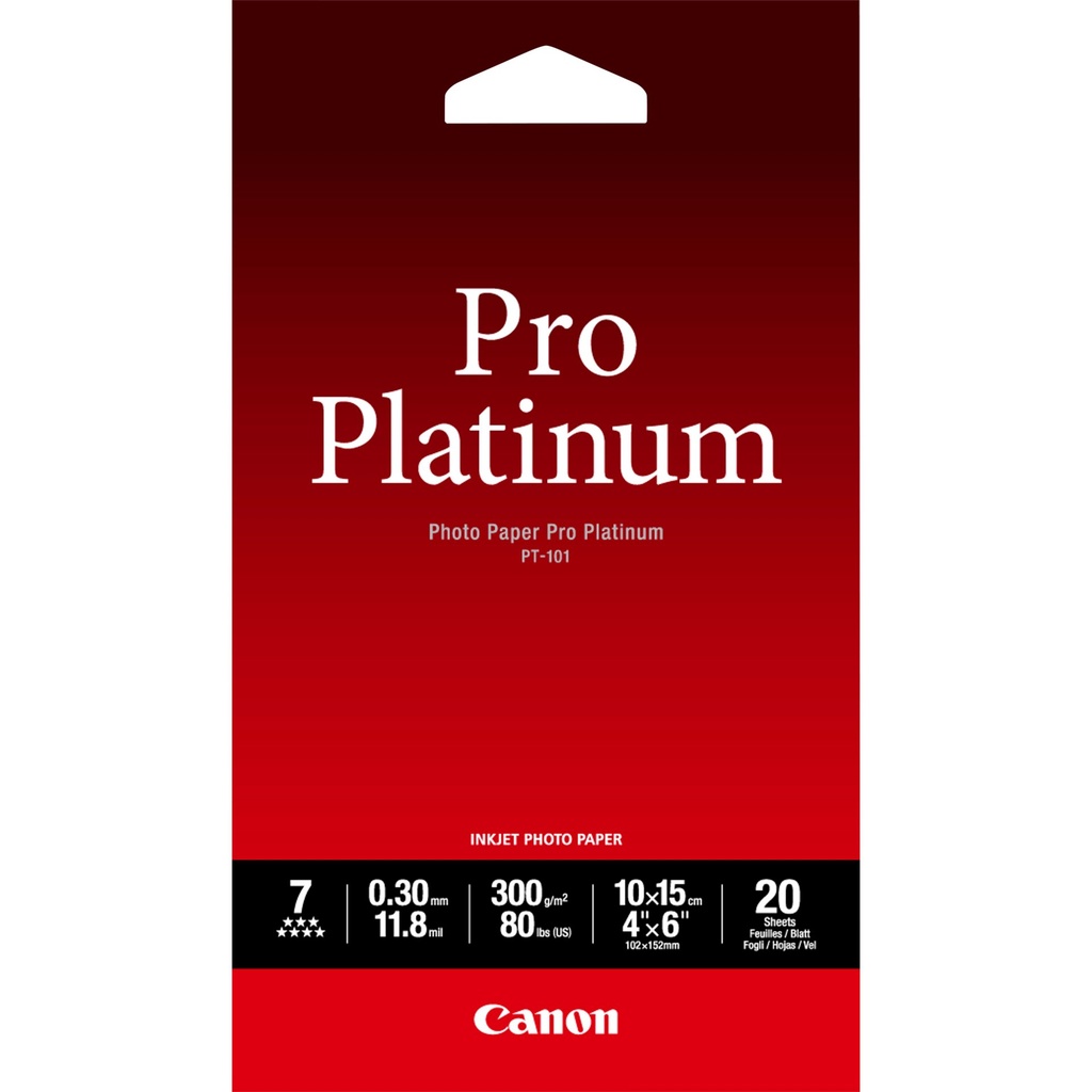 ORIGINAL Canon Carta Bianco 2768B013 PT-101 Carta fotografica, 10 x 15 cm, 300 g/m², 20 fogli, Pro Platinum