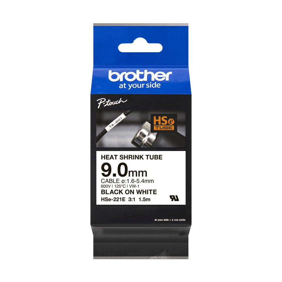 Brother HSE-221E label-making tape Black on white