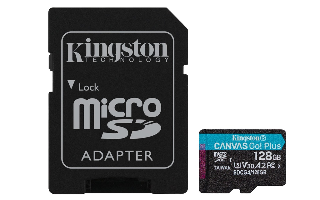 [SDCG4/128GB] Kingston Technology 128GB microSDXC Canvas Go Plus Gen4 200MB/s A2 U3 V30 Card + Adapter