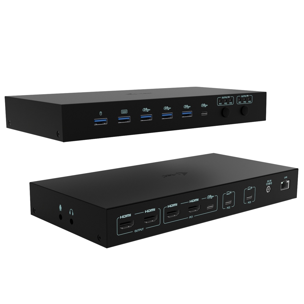 [C31KVMDOCKPDPRO] i-tec USB-C KVM Dock PRO for Three Hosts, Dual Video, with 2x Power Delivery, max 92W