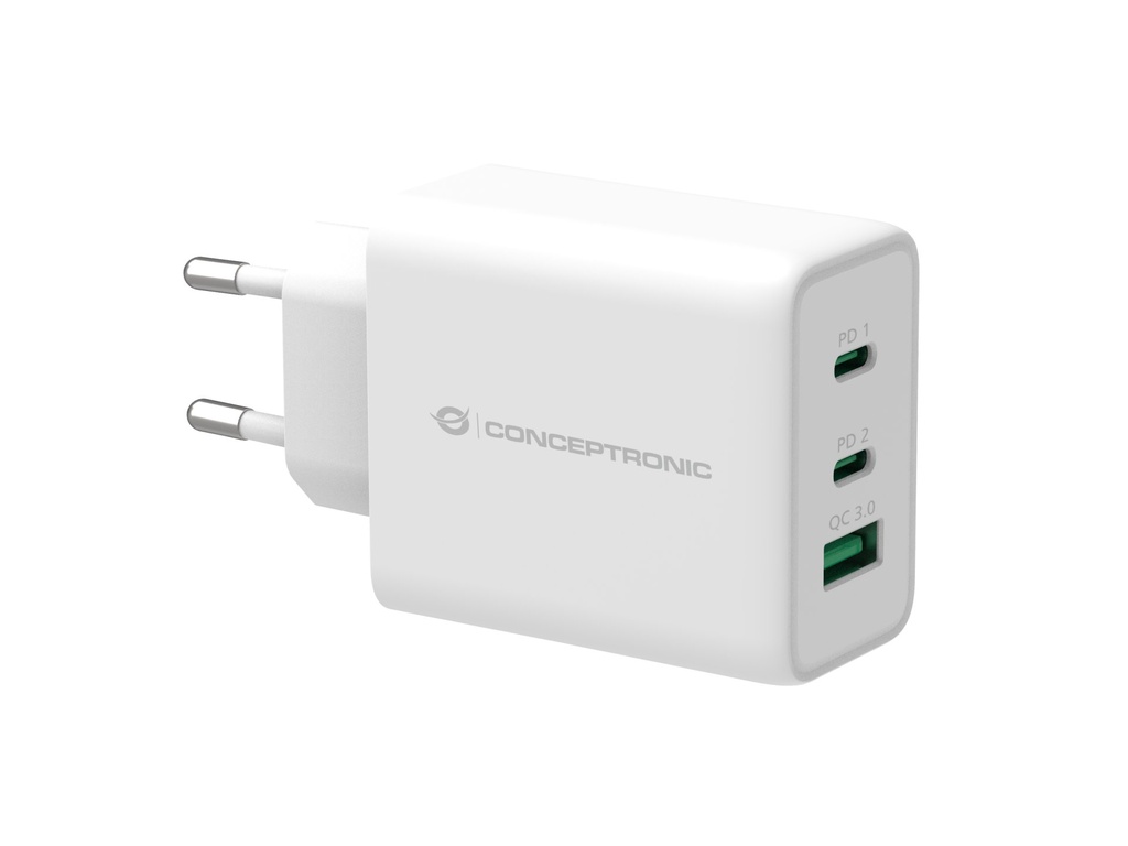 [ALTHEA12W] Conceptronic ALTHEA 3-Port 65W GaN USB PD Charger, QC 3.0