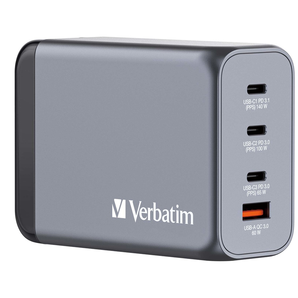 [32205V] Verbatim GNC-240 GaN Charger 240W with 1 x USB-C 140W /1 x USB-C 100W / 1 x USB-C 65W / 1 x USB-A QC 3.0 (EU/UK/US)