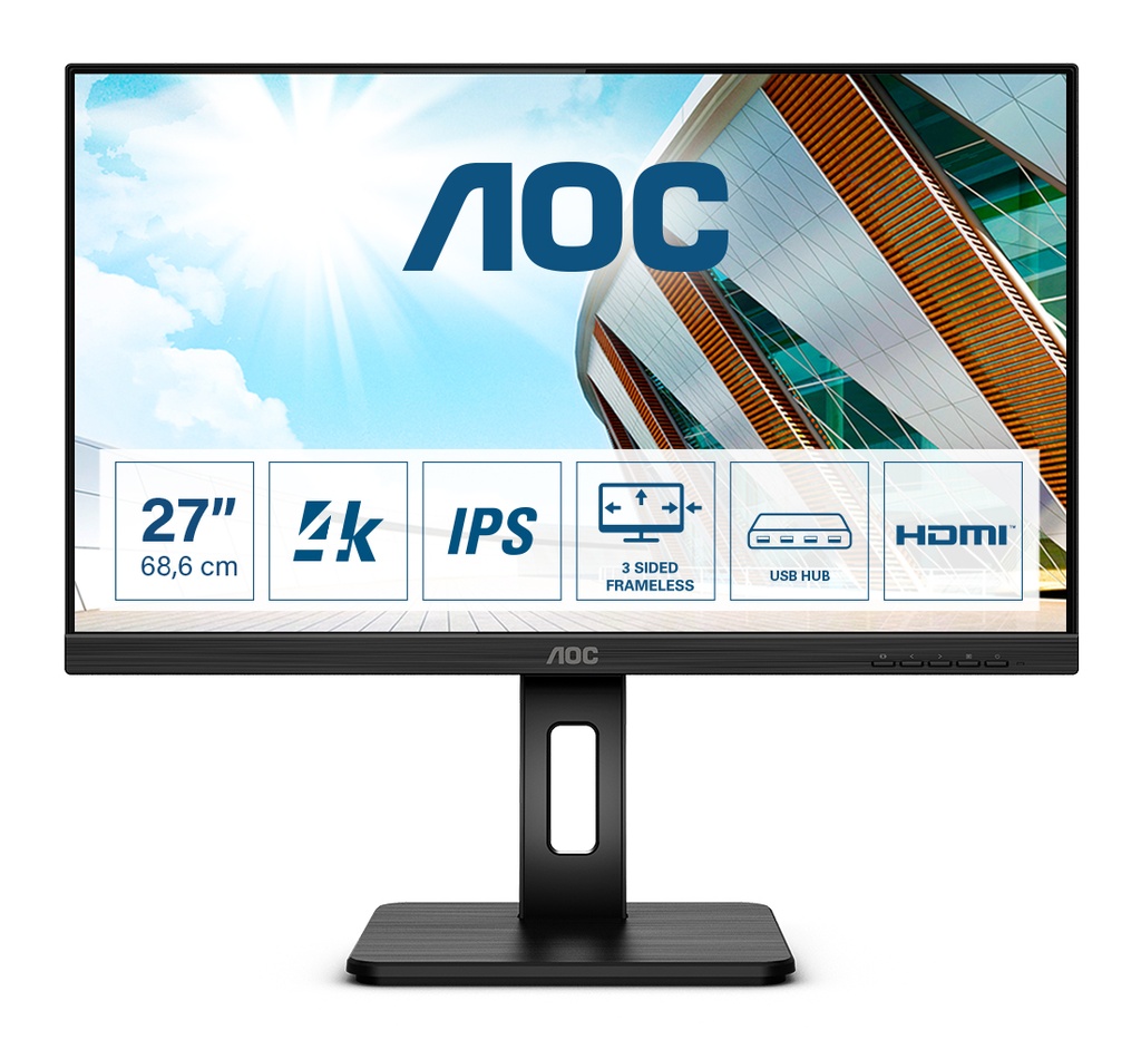[U27P2] AOC P2 U27P2 computer monitor 68.6 cm (27") 3840 x 2160 pixels 4K Ultra HD LED Black