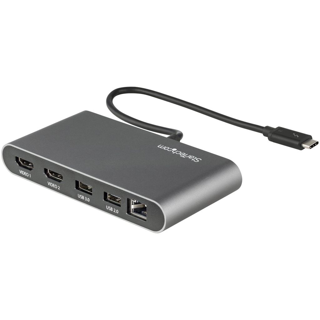 [TB3DKM2HDL] StarTech.com Dual-Monitor Thunderbolt Mini Dock, 4K 60Hz HDMI, Driverless Hub for Windows & Mac, Gigabit Ethernet, 1 x USB 5Gbps & 1x USB 2.0, 11in (28cm) Cable