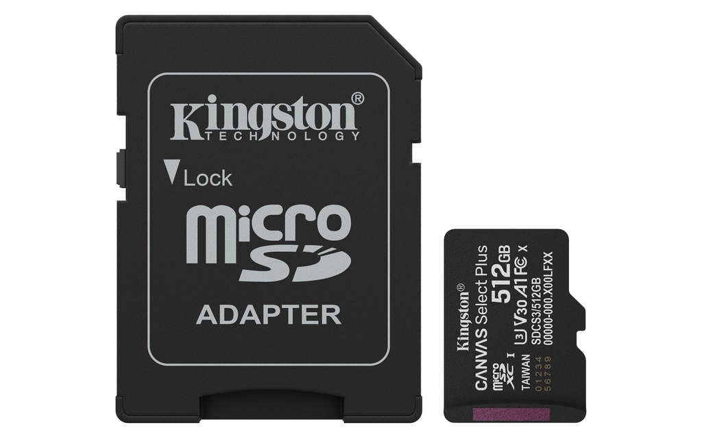 [SDCS3/512GB] Kingston Technology 512GB microSDXC Canvas Select Plus Gen3 150MB/s A1 Card + Adapter