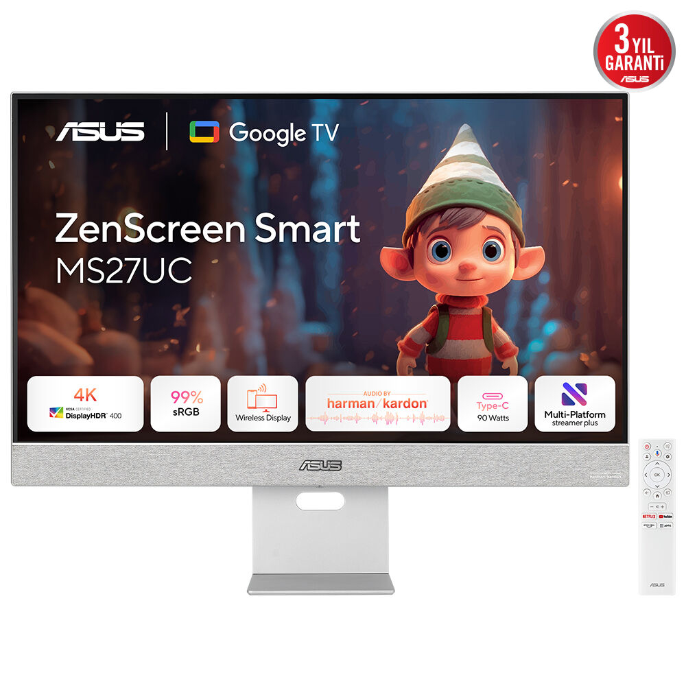 [90LM0A3H-B01O70] ASUS ZenScreen Smart Monitor MS27UC computer monitor 68.6 cm (27") 3840 x 2160 pixels 4K Ultra HD LCD Grey