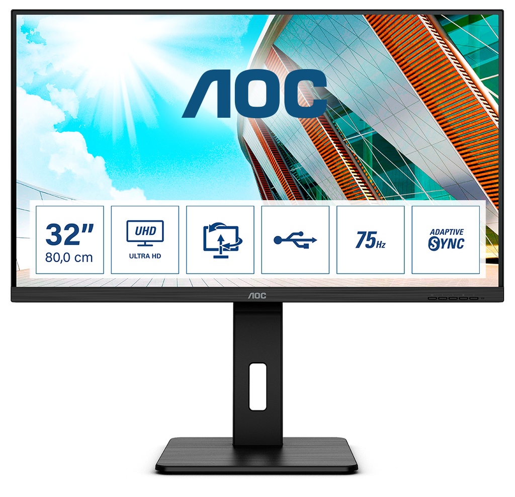 [U32P2CA] AOC U32P2CA computer monitor 80 cm (31.5") 3840 x 2160 pixels 4K Ultra HD LED Black