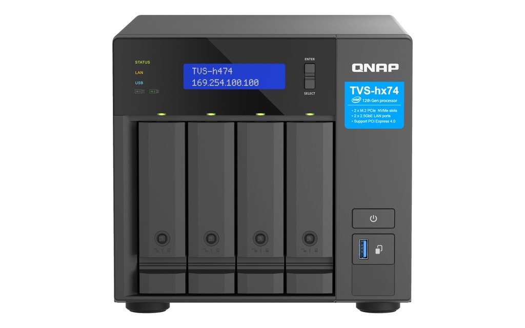[TVS-H474-PT-8G] QNAP TVS-H474 NAS Tower Intel® Pentium® G7400 8 GB DDR4 0 TB QuTS hero Black