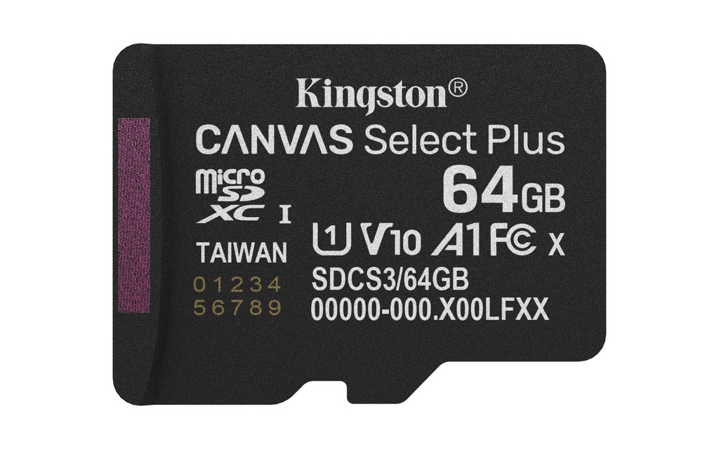 [SDCS3/64GBSP] Kingston Technology 64GB micSDXC Canvas Select Plus Gen3 100R A1 Single Pack w/o ADP