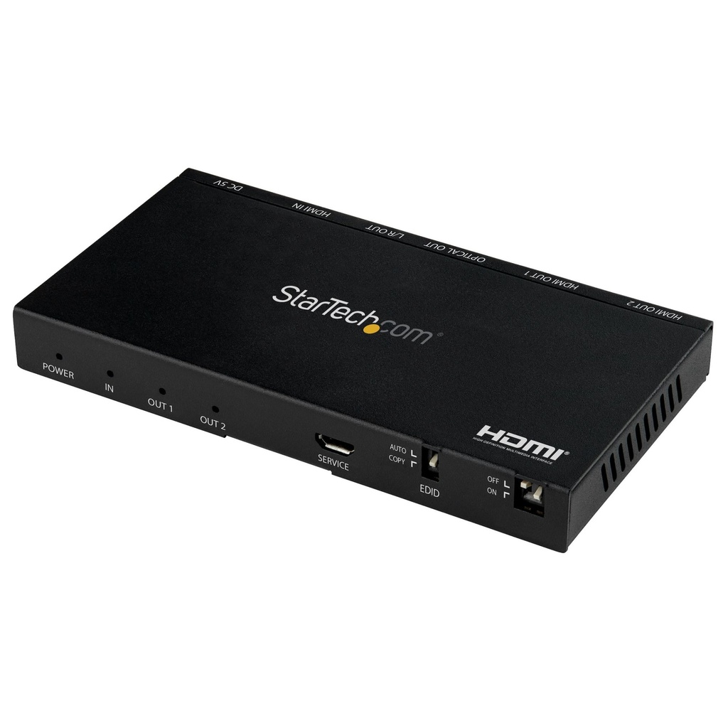 [ST122HD20S] StarTech.com 2-Port HDMI Splitter (1x2) - 4K 60Hz UHD HDMI 2.0 Audio Video Splitter w/ Scaler & Audio Extractor (3.5mm/SPDIF) - Dual HDMI Splitter (1-In 2-Out) - EDID Copy - TV/Projector