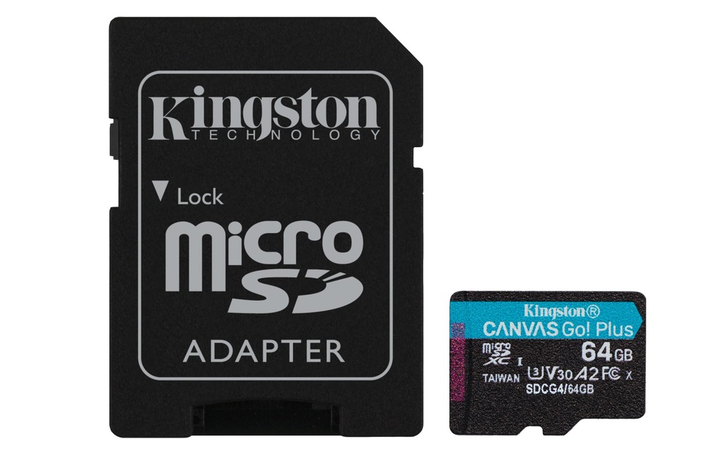 [SDCG4/64GB] Kingston Technology 64GB microSDXC Canvas Go Plus Gen4 200MB/s A2 U3 V30 Card + Adapter