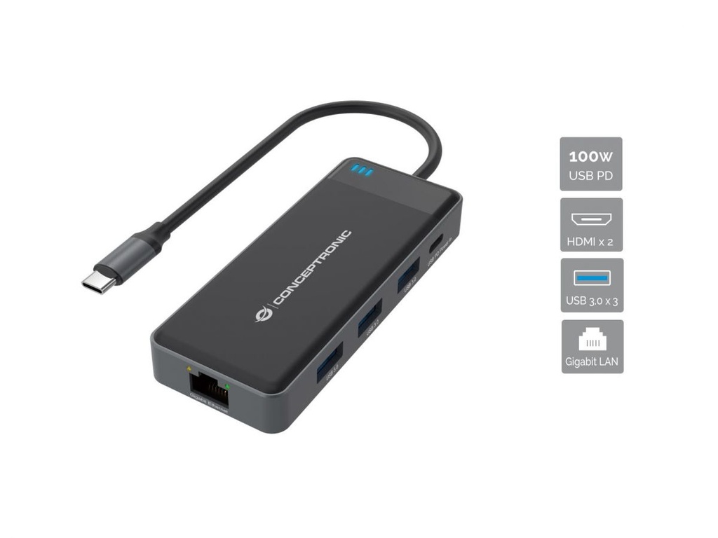 [DONN014G] Conceptronic DONN14G laptop dock/port replicator Wired USB 3.2 Gen 1 (3.1 Gen 1) Type-C Grey