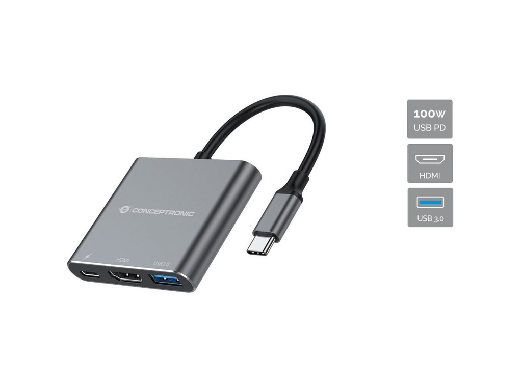 [DONN18G] Conceptronic DONN18G 3-in-1 USB 3.2 Gen 1 Docking Station, HDMI, USB 3.0, 100W USB PD