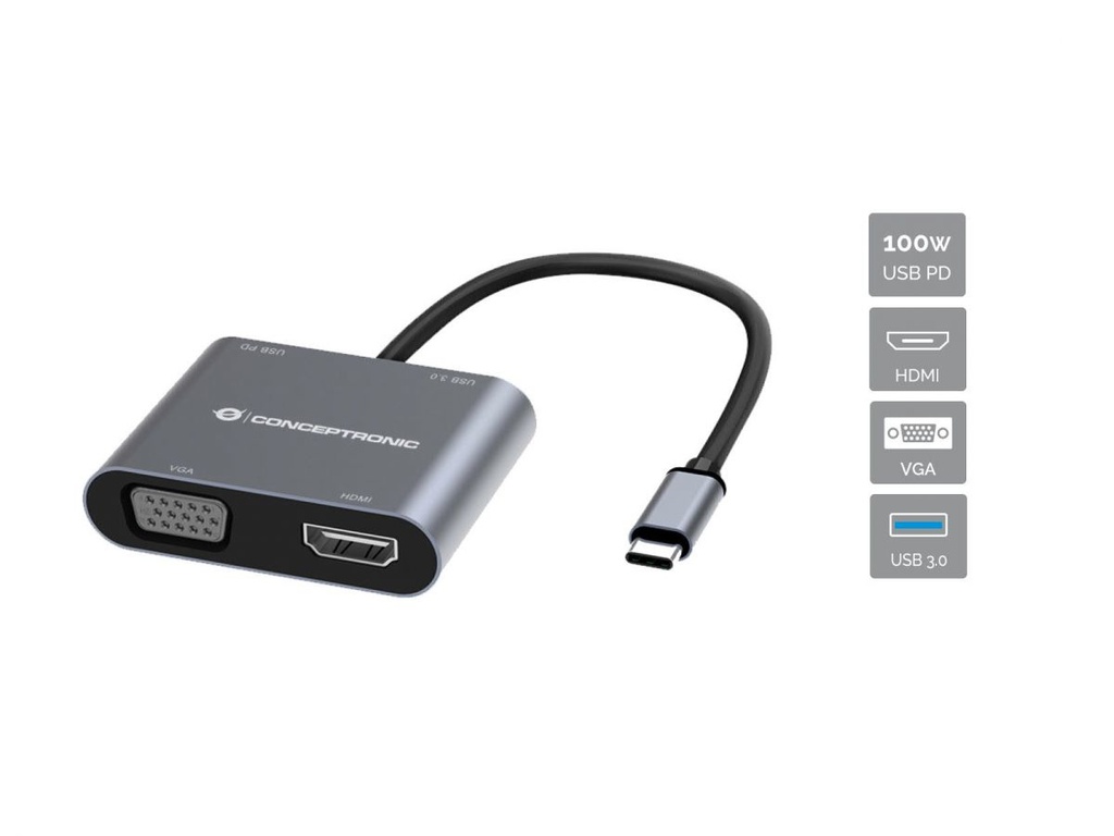 [DONN16G] Conceptronic DONN16G Wired USB 3.2 Gen 1 (3.1 Gen 1) Type-C Grey