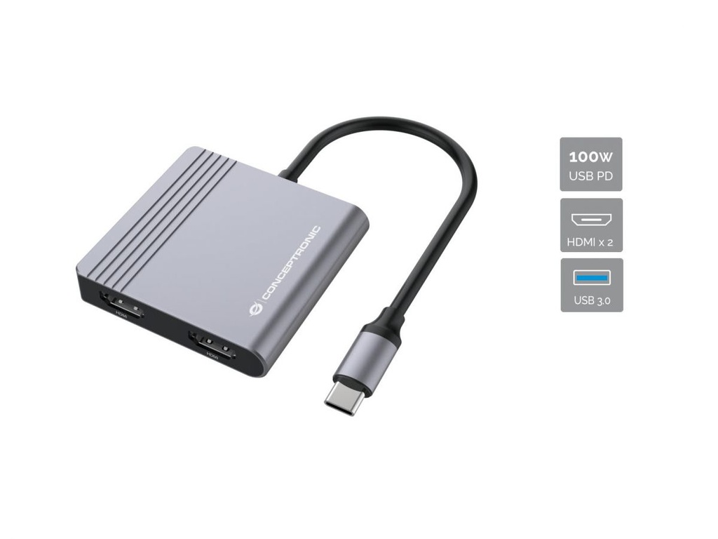 [DONN13G] Conceptronic DONN13G laptop dock/port replicator Wired USB 3.2 Gen 1 (3.1 Gen 1) Type-C Grey