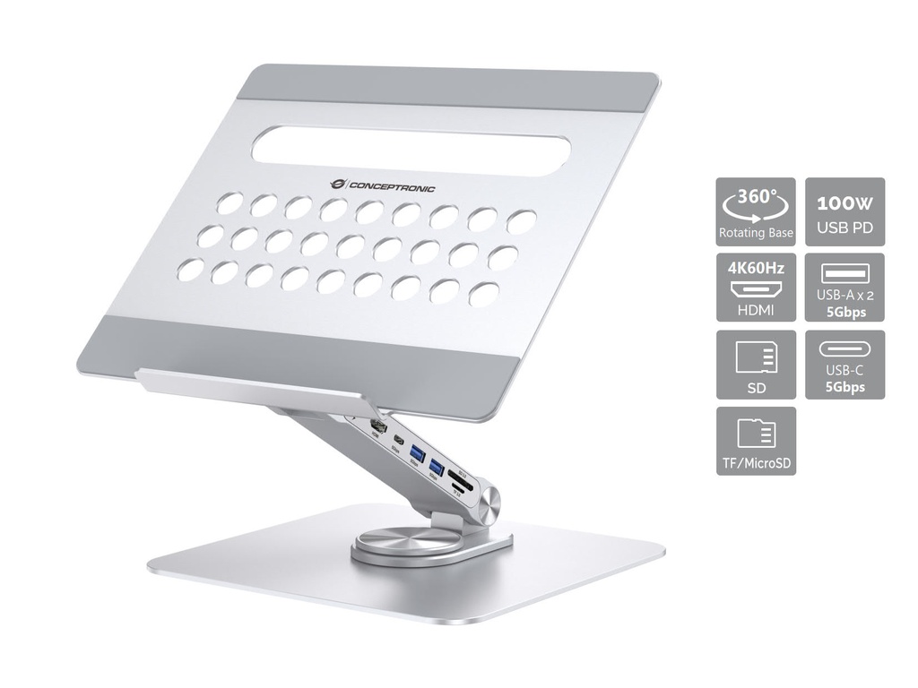 [DONN27G] LAPTOP STAND WITH 7-IN-1 DOCKING