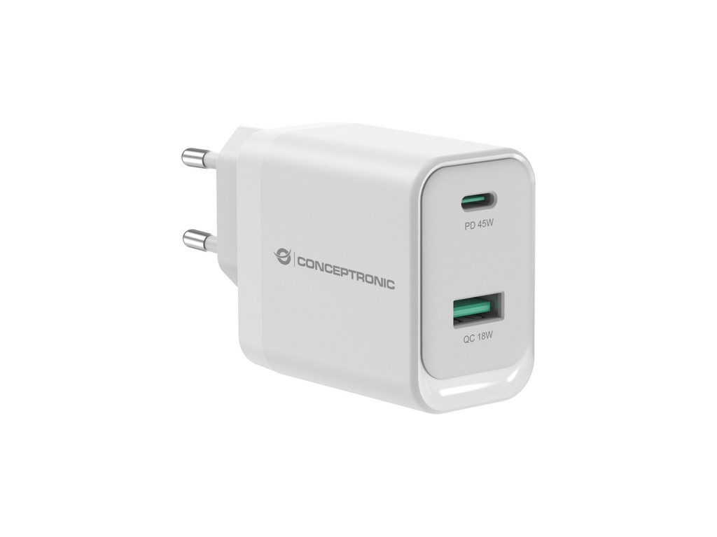 [ALTHEA20W45] Conceptronic ALTHEA20W45 2-Port 45W GaN USB PD Charger, USB-C x 1, USB-A x 1, QC 3.0, PPS, PD 3.0