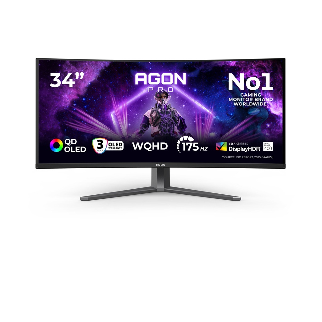 [AG346UCD] AOC AGON PRO AG346UCD computer monitor 86.4 cm (34") 3440 x 1440 pixels Wide Quad HD QD-OLED Black, Grey