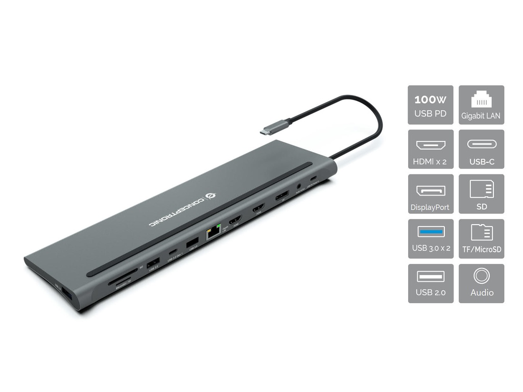 [DONN17G] Conceptronic DONN17G laptop dock/port replicator Wired USB 3.2 Gen 1 (3.1 Gen 1) Type-C Grey