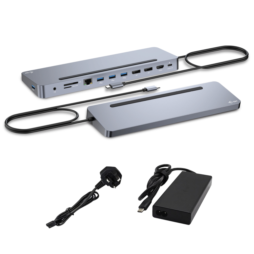 [C31FLAT2PDPRO100W] i-tec USB-C Metal Ergonomic 3x 4K Display Docking Station with Power Delivery 100 W + Universal Charger 100 W