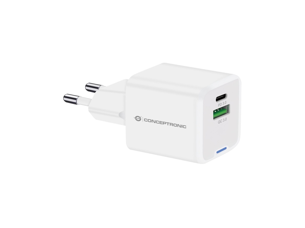[ALTHEA15W] Conceptronic 2-Port 20W GaN USB PD Charger, USB-C x 1, USB-A x 1, QC 3.0, PPS