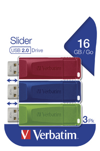 [49326] Verbatim Slider - USB Drive - 3x16 GB - Blue/Red/Green