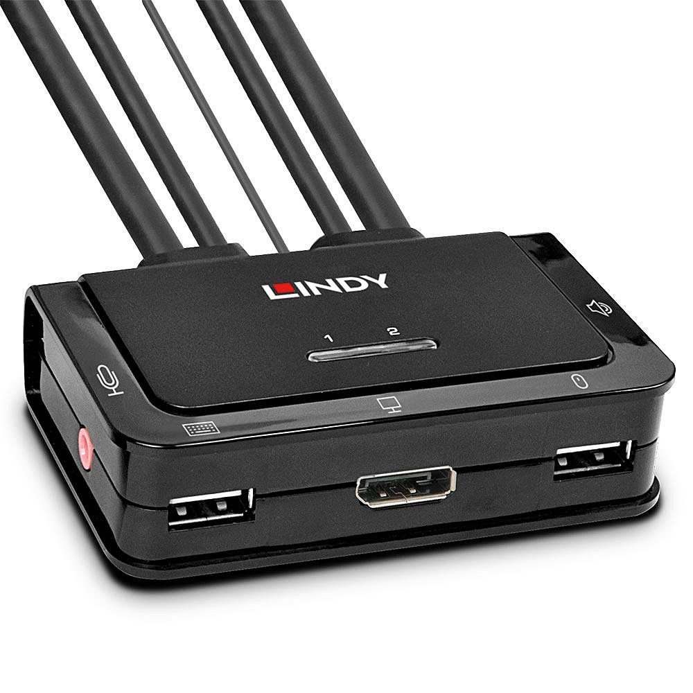 [42344] Lindy 2 Port DisplayPort 1.2, USB 2.0 and Audio Cable KVM Switch