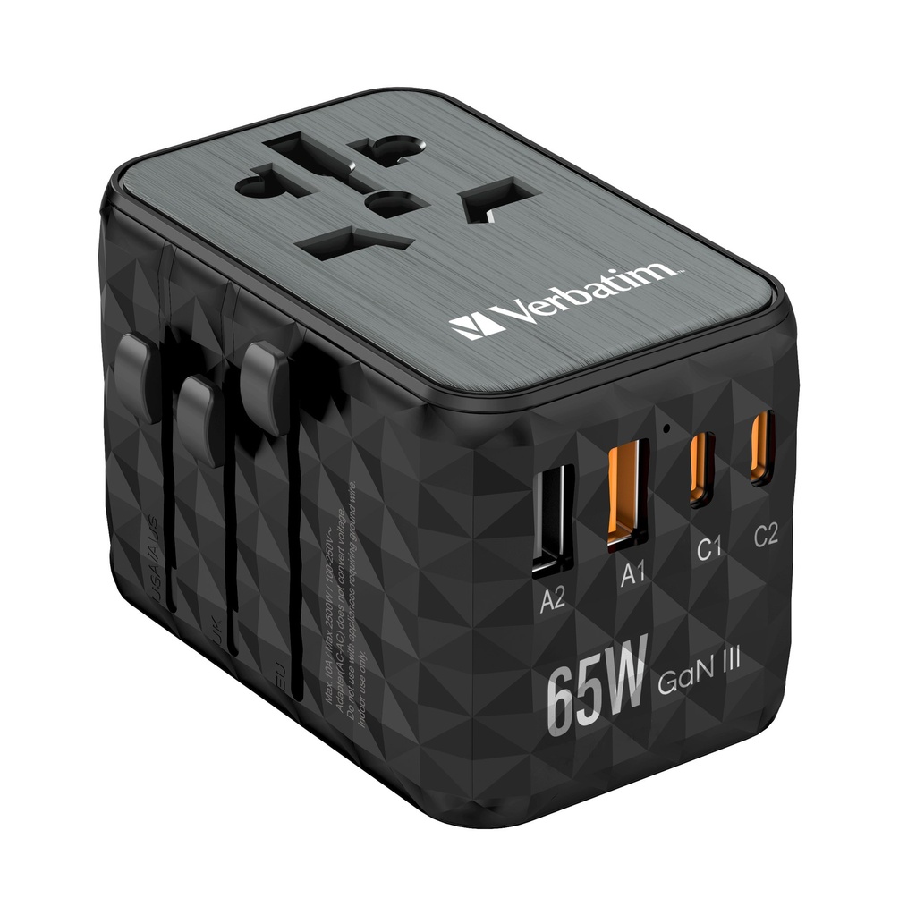 [32120V] Verbatim UTA-05 65W GaN III Universal Travel Adapter with 2 x USB-C PD & QC 4+ & 2 x USB-A ports