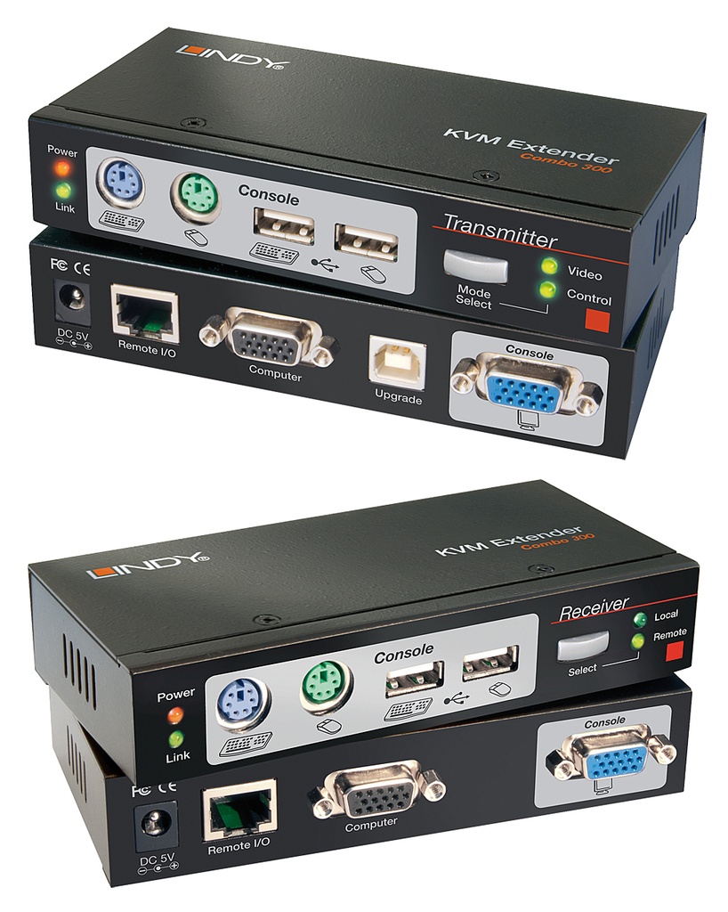 [39378] Lindy 300m CAT5 KVM Extender Combo, USB and VGA