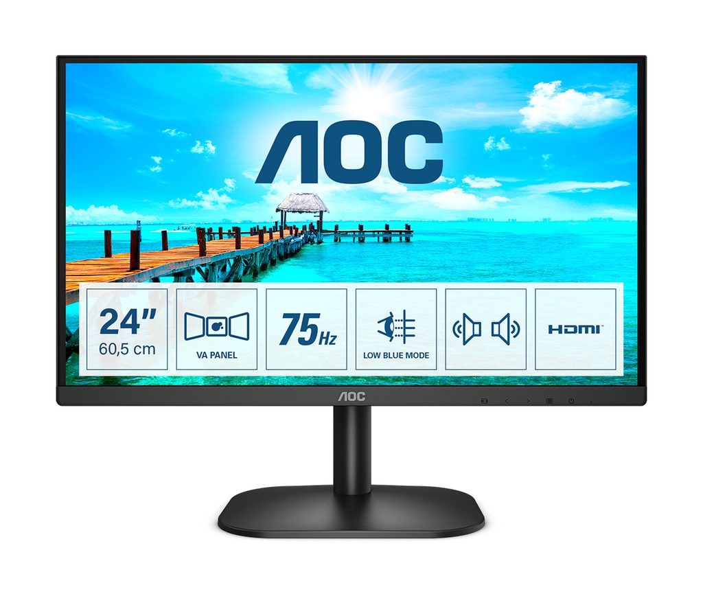 [24B2XDAM] AOC B2 24B2XDAM computer monitor 60.5 cm (23.8") 1920 x 1080 pixels Full HD LED Black