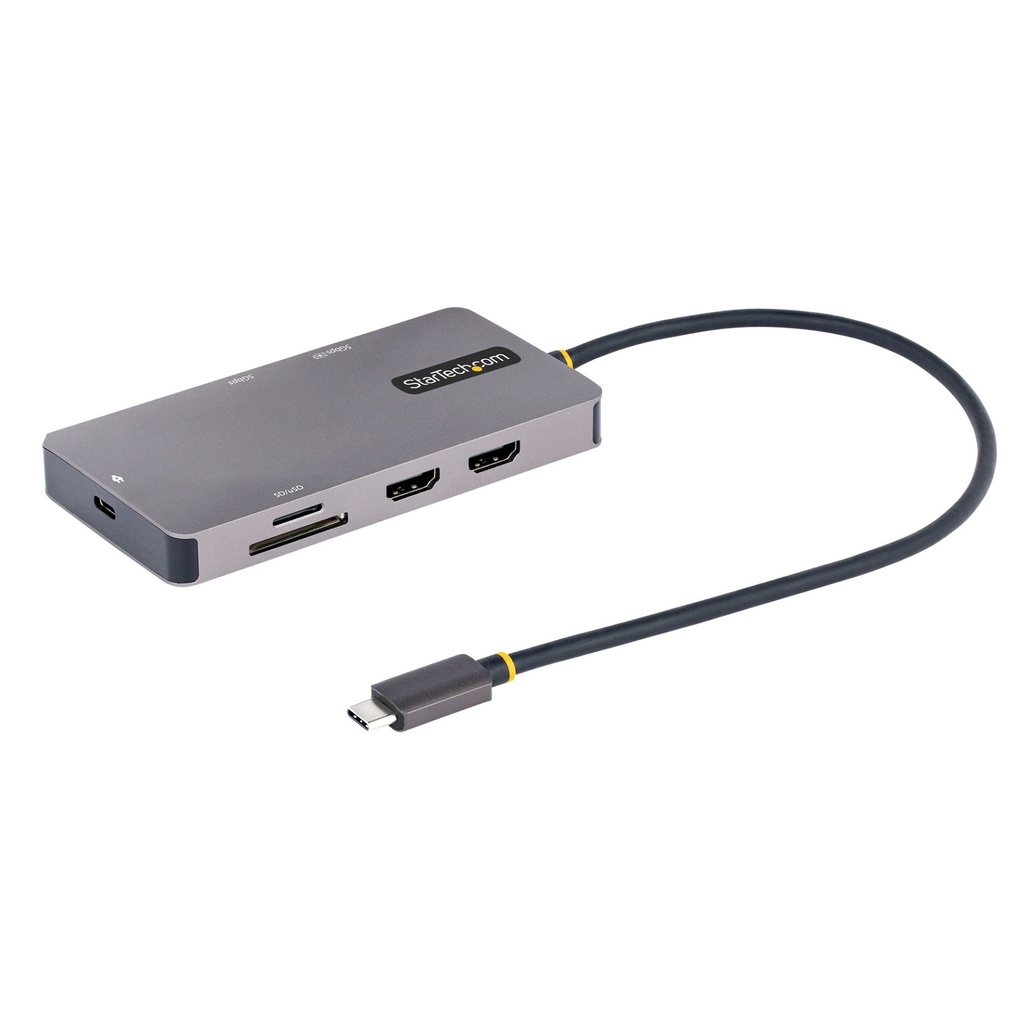 [120B-USBC-MULTIPORT] StarTech.com USB C Multiport Adapter, Dual HDMI Video, 4K 60Hz, 2Pt 5Gbps USB-A Hub, 100W Power Delivery Pass-Through/GbE/SD/MicroSD, 12"/30cm Cable, Travel Dock, Laptop Docking Station