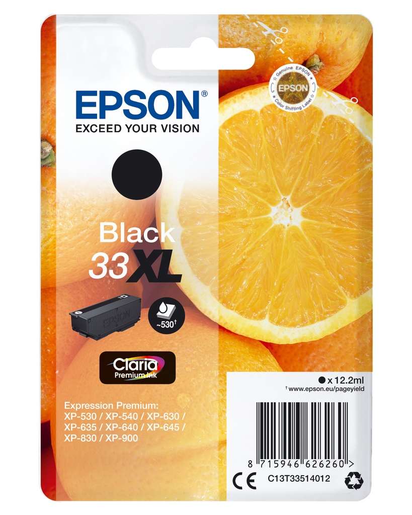 [C13T33514012] Epson Oranges Singlepack Black 33XL Claria Premium Ink