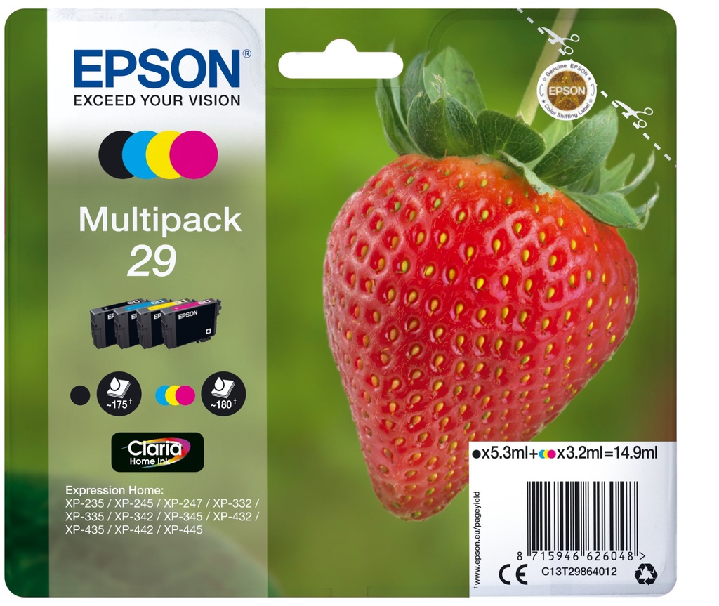 [C13T29864012] Epson Strawberry Multipack 4-colours 29 Claria Home Ink