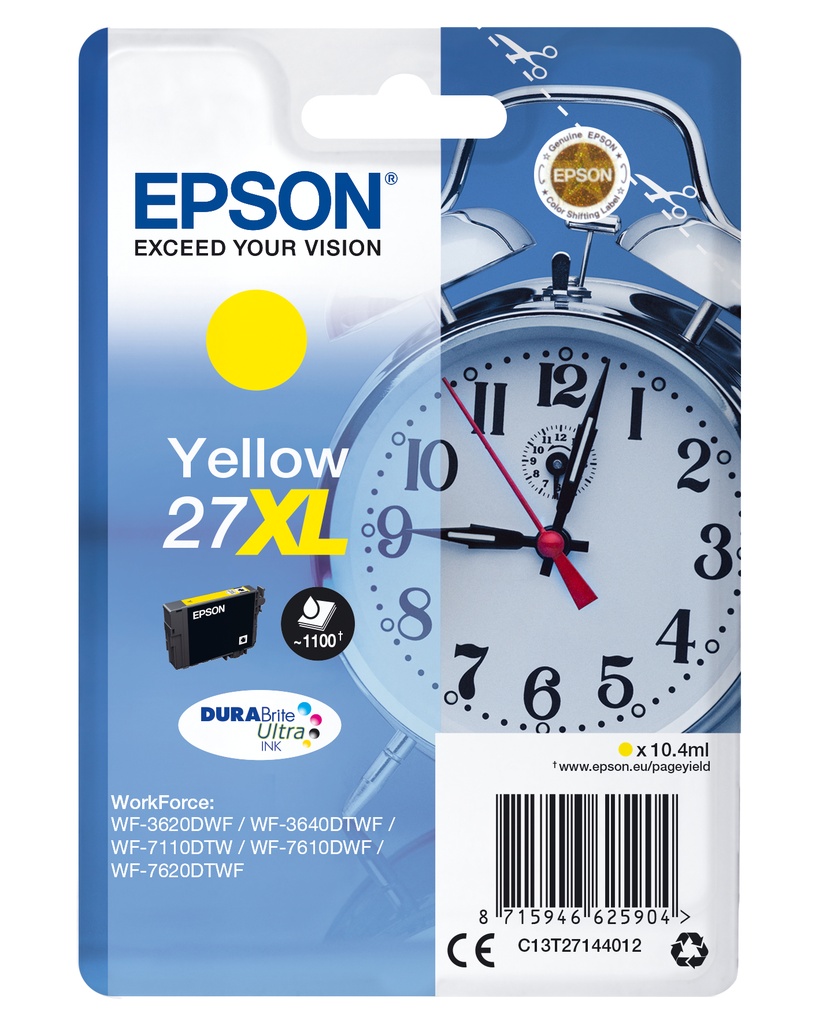 [C13T27144012] Epson Alarm clock Singlepack Yellow 27XL DURABrite Ultra Ink