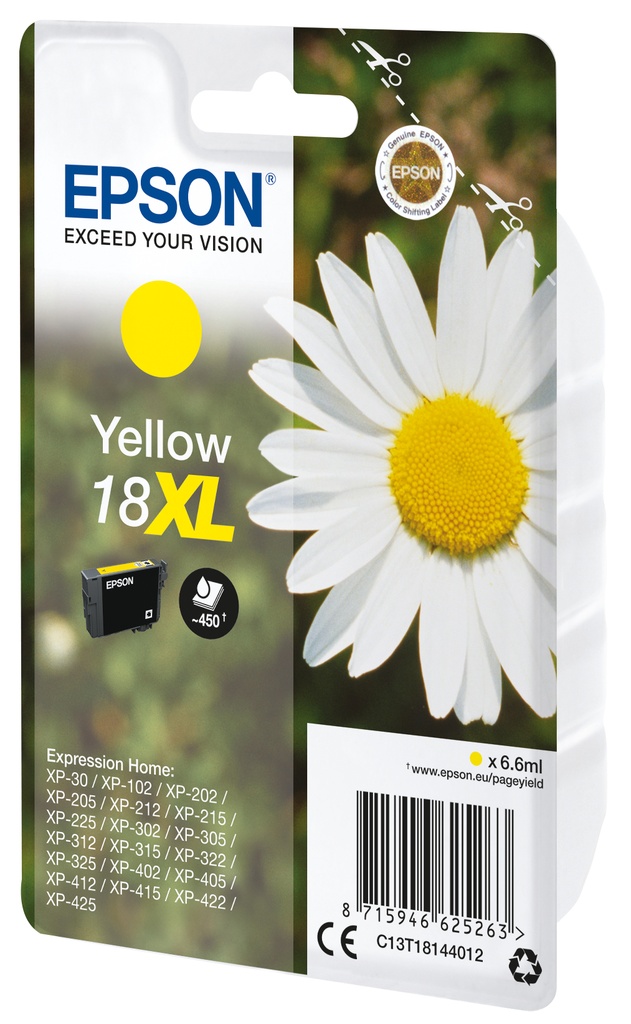 [C13T18144012] Epson Daisy Singlepack Yellow 18XL Claria Home Ink