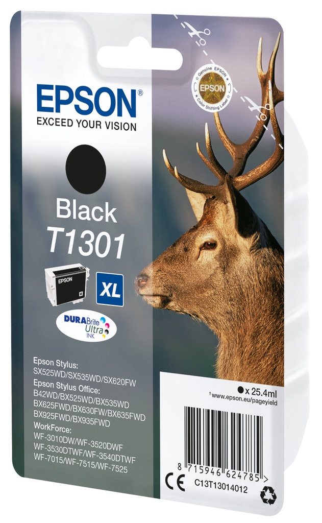 [C13T13014012] Epson Stag Singlepack Black T1301 DURABrite Ultra Ink