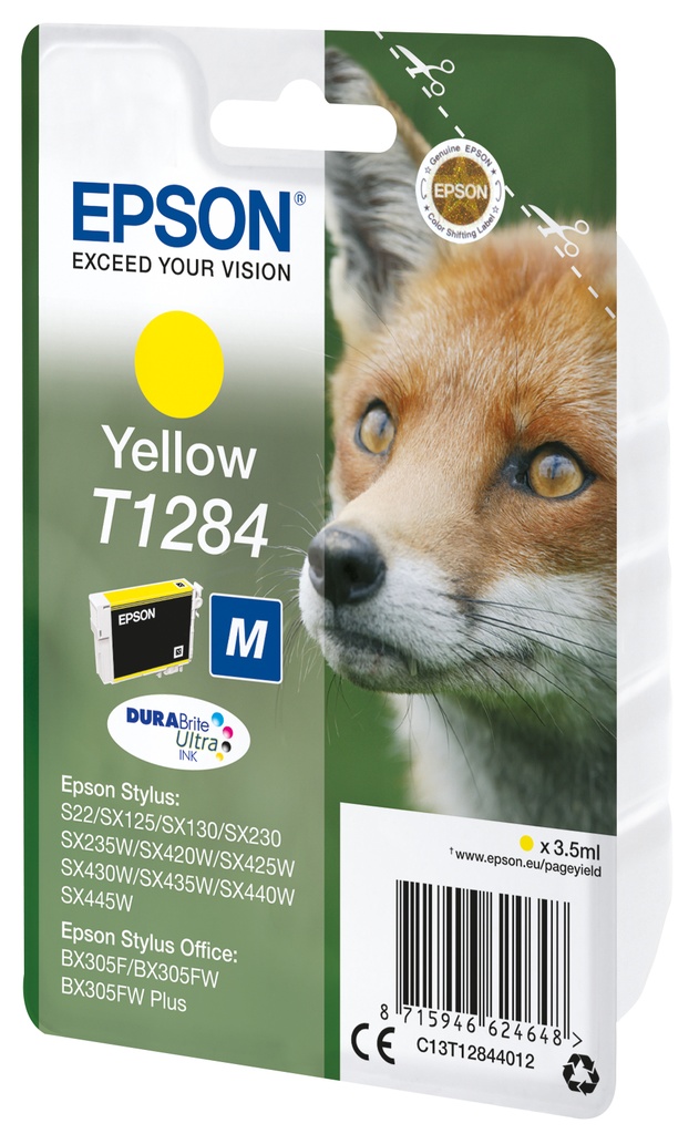 [C13T12844012] Epson Fox Singlepack Yellow T1284 DURABrite Ultra Ink