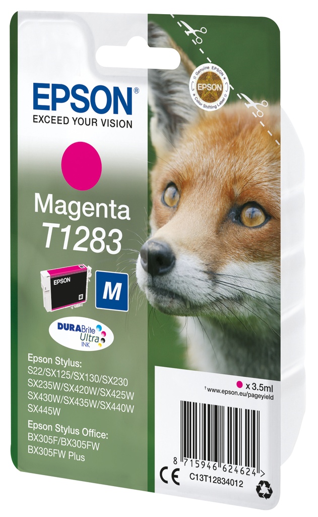 [C13T12834012] Epson Fox Singlepack Magenta T1283 DURABrite Ultra Ink