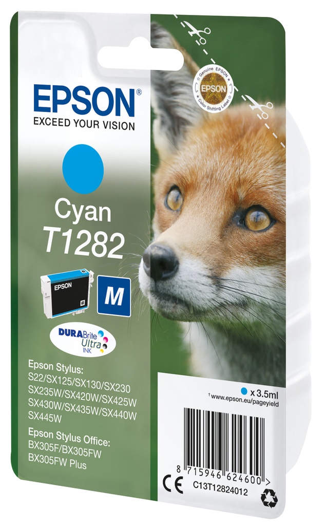[C13T12824012] Epson Fox Singlepack Cyan T1282 DURABrite Ultra Ink