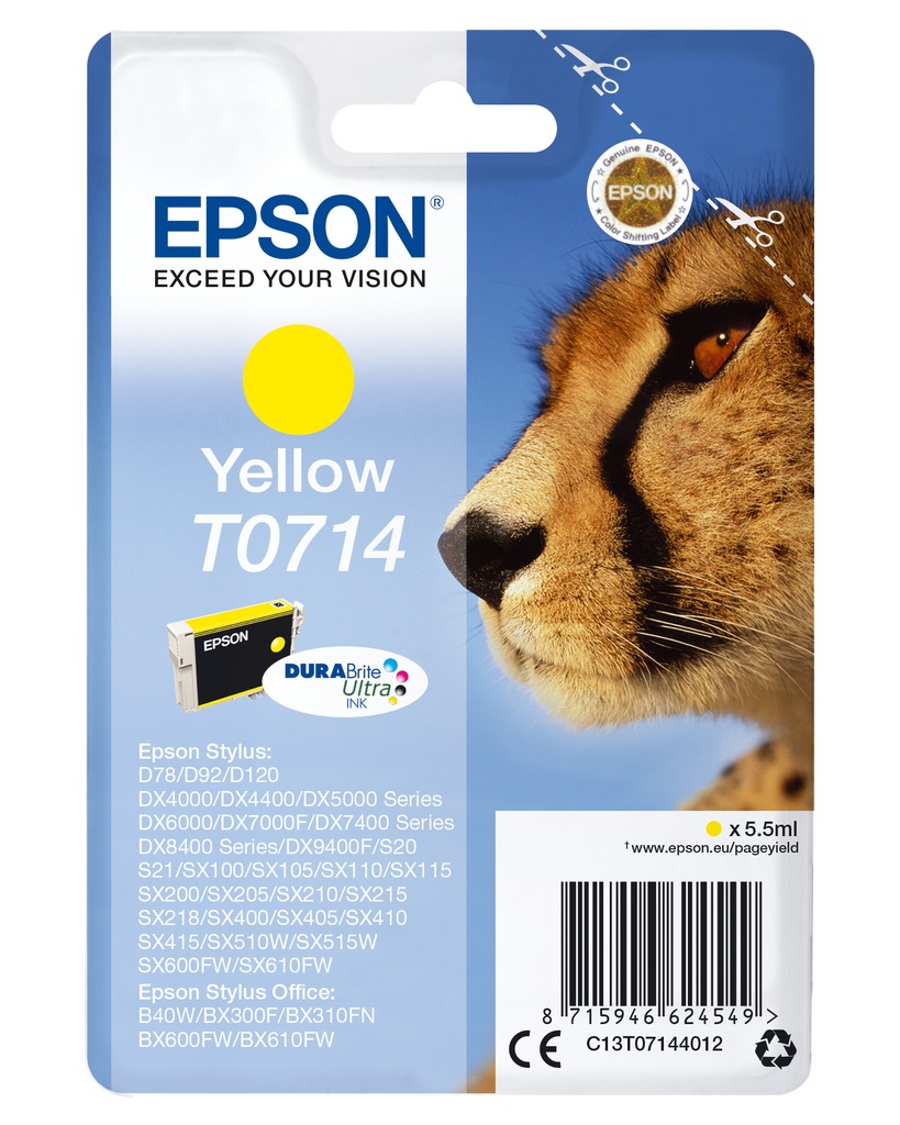 [C13T07144012] Epson Singlepack Yellow T0714 DURABrite Ultra Ink