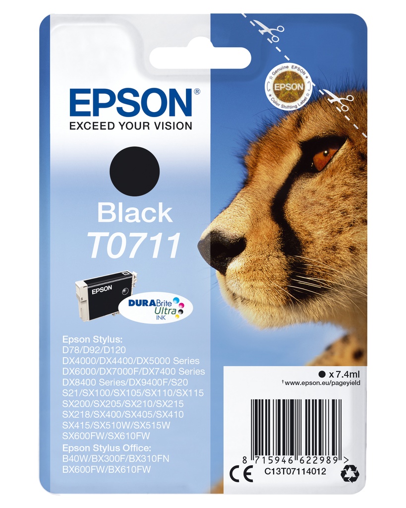 [C13T07114012] Epson Cheetah Singlepack Black T0711 DURABrite Ultra Ink