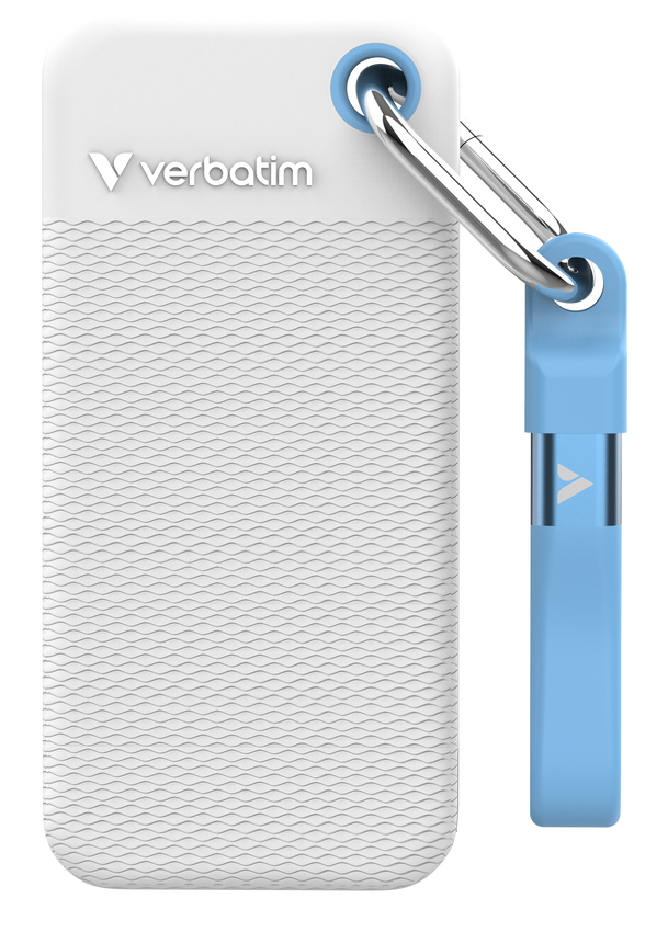 [32320] Verbatim Pocket SSD USB 3.2 Gen 2 1TB White/Light Blue incl. two rubber sleeves