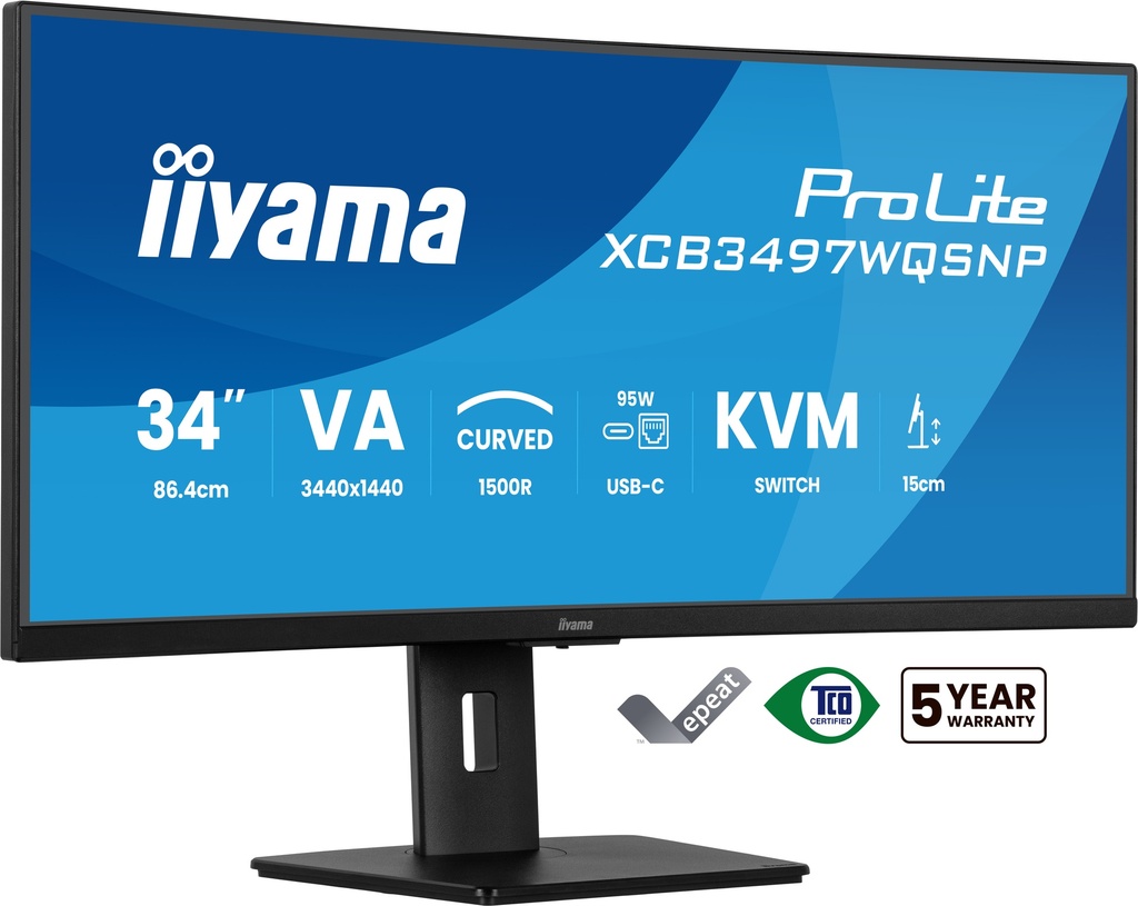 iiyama ProLite XCB3497WQSNP-B1 computer monitor 86.4 cm (34") 3440 x 1440 pixels UltraWide Quad HD LED Black