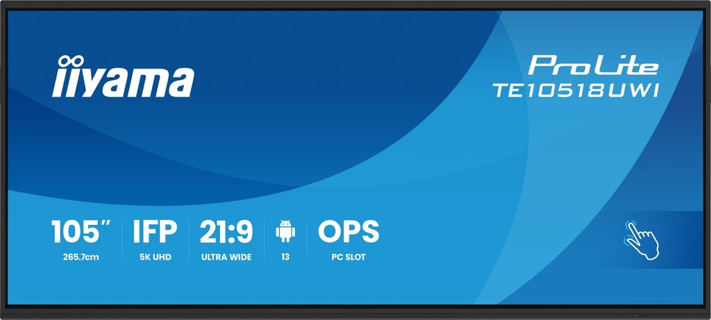 iiyama TE10518UWI-B1AG Signage Display Digital A-board 2.66 m (104.6") LED Wi-Fi 450 cd/m² 5K Ultra HD Black Touchscreen Built-in processor Android 16/7