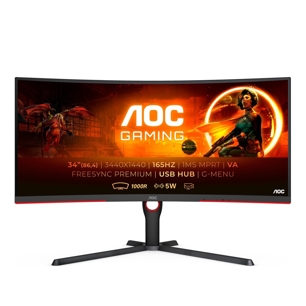 AOC G3 CU34G3S/BK computer monitor 86.4 cm (34") 3440 x 1440 pixels Wide Quad HD LED Black, Red
